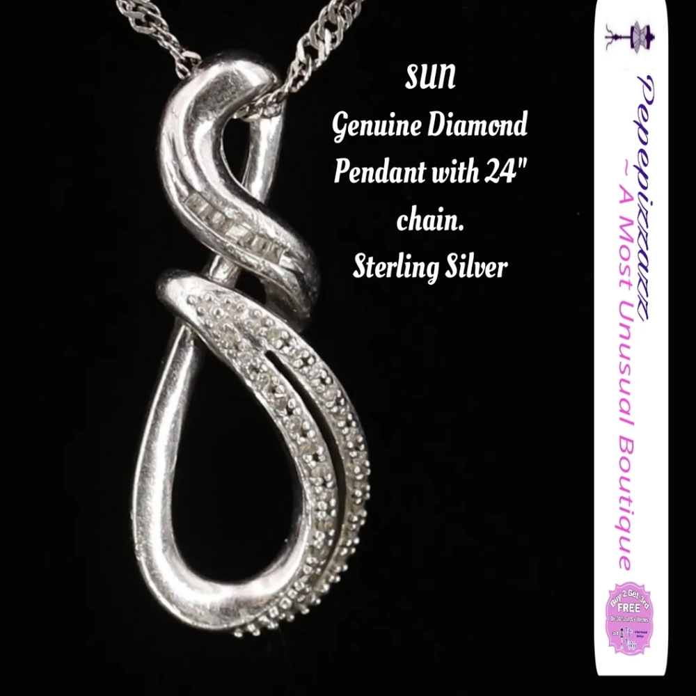 SUN genuine diamond 💎 Pendant with chain. Sterling silver. 24"